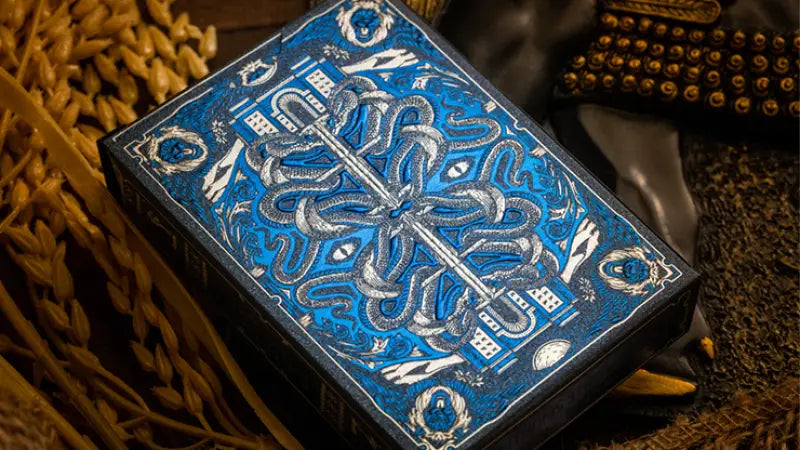 Babylon Cerulean Blue playing cards tuck box and deck design