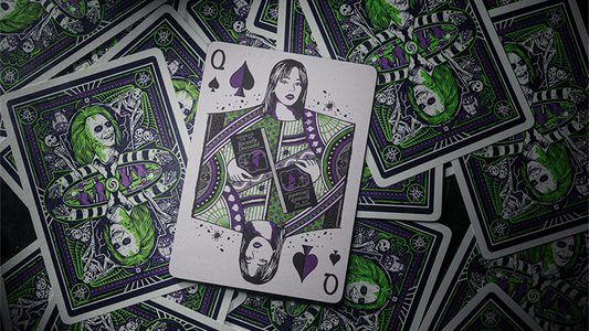 Beetlejuice playing cards by theory11 card spread showing custom court card artwork inspired by the Tim Burton film