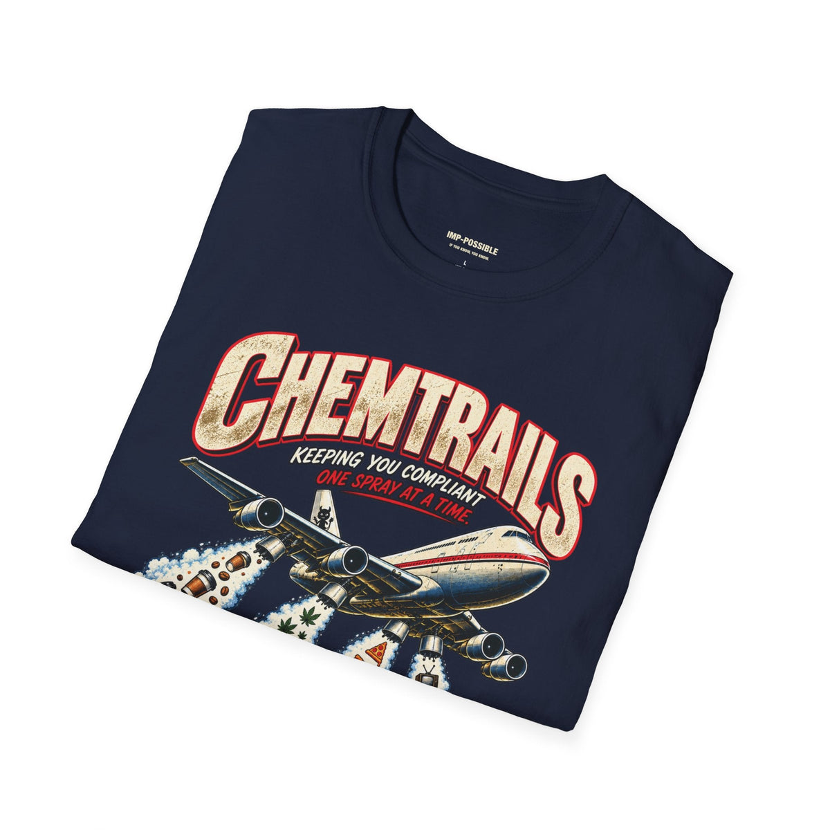 Folded navy CHEMTRAILS graphic shirt
