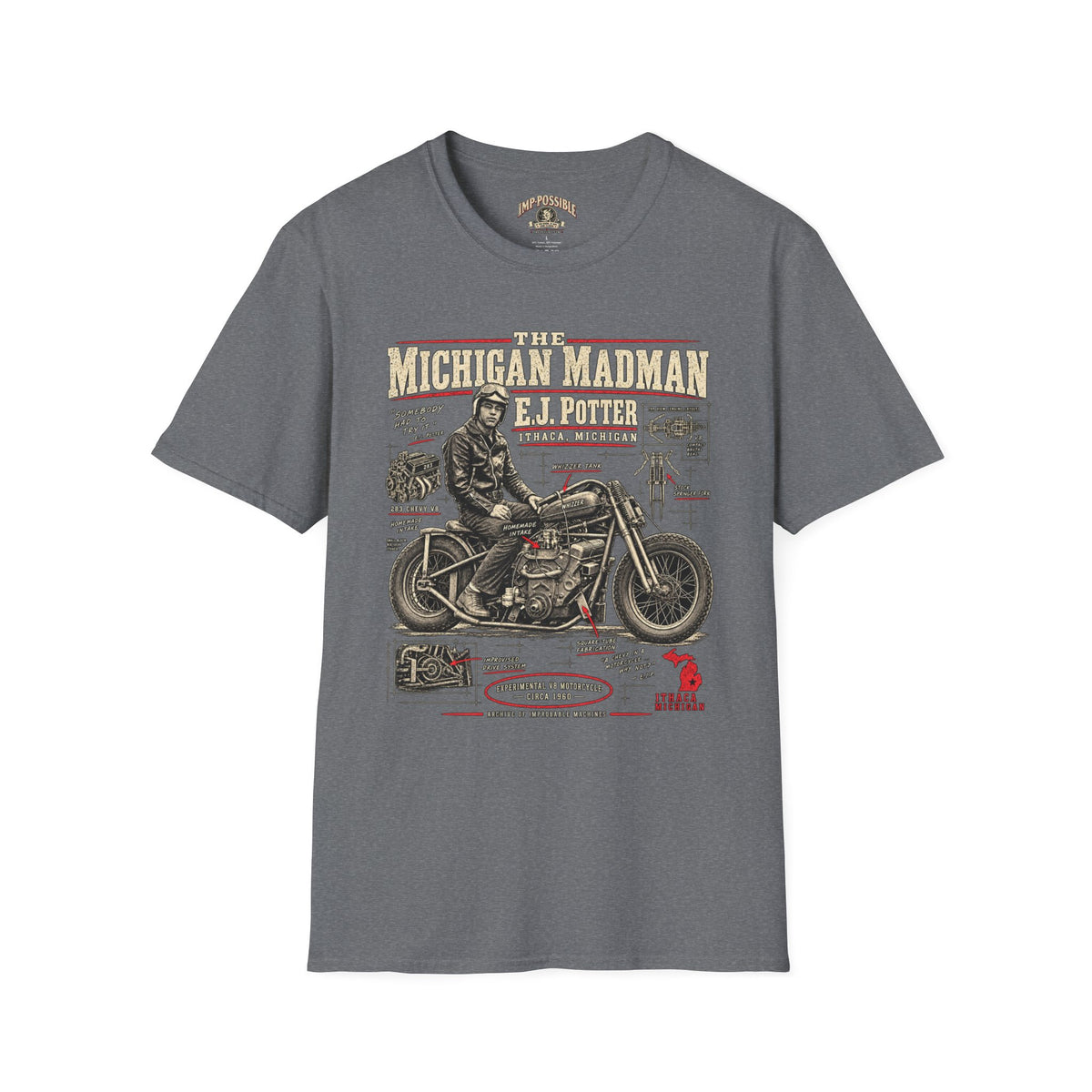 E.J. Potter Michigan Madman V8 motorcycle T-shirt by IMP-POSSIBLE