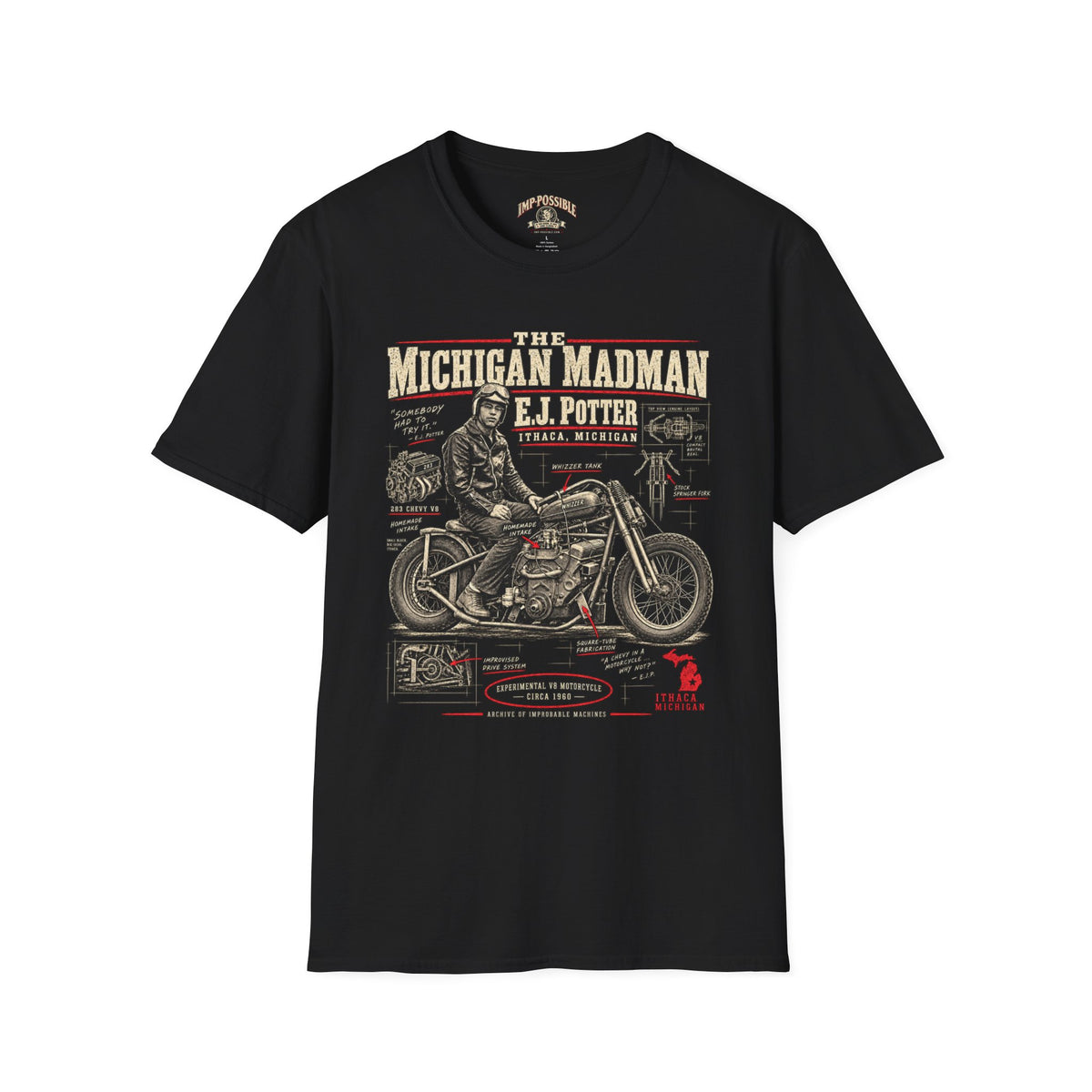 E.J. Potter Michigan Madman V8 motorcycle T-shirt by IMP-POSSIBLE