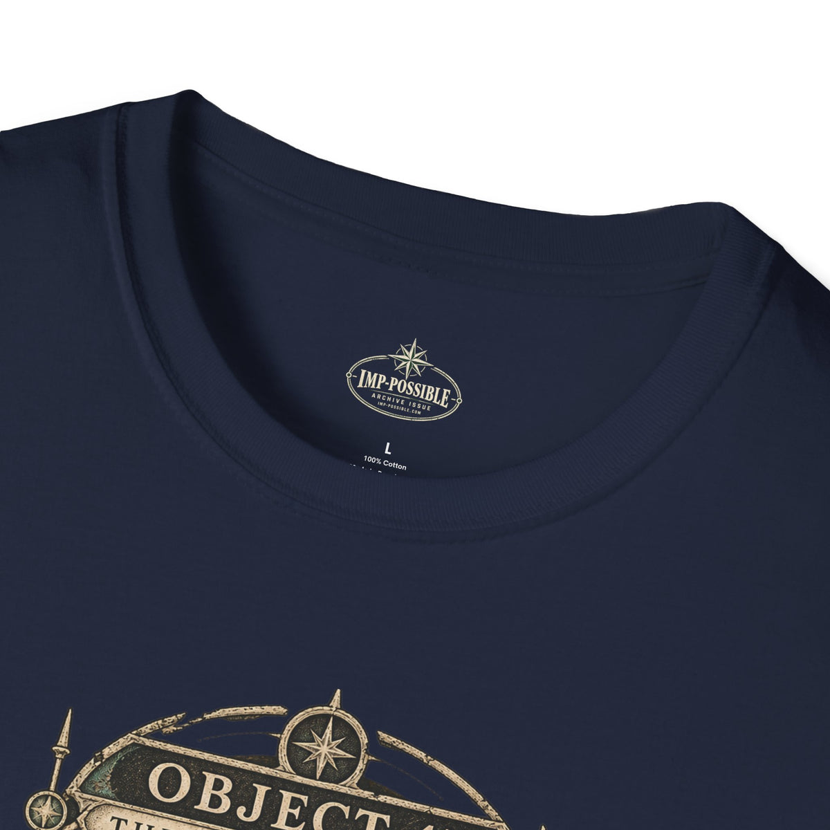 Navy Object 47 T-shirt with custom IMP-POSSIBLE neck label