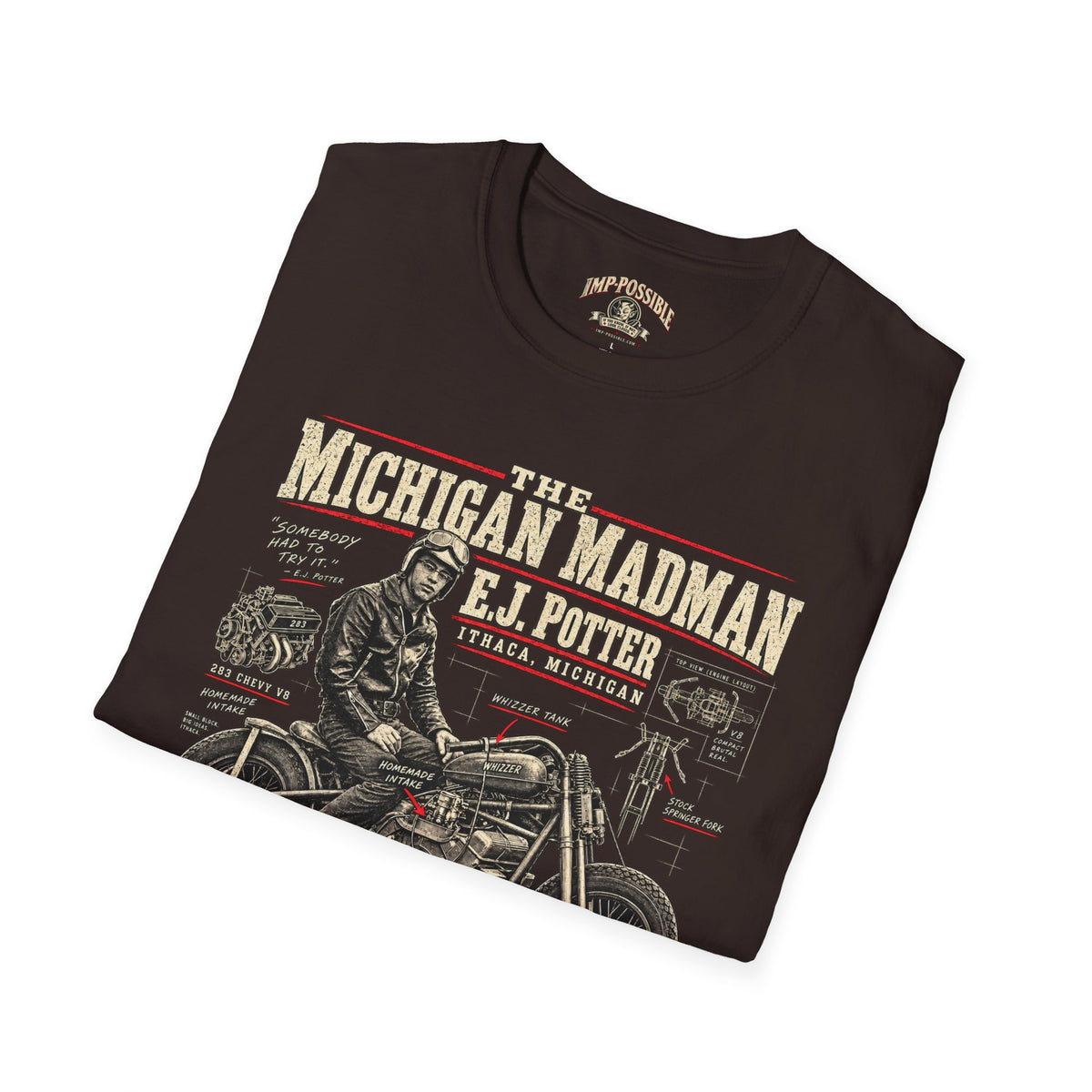 E.J. Potter Michigan Madman V8 motorcycle T-shirt by IMP-POSSIBLE