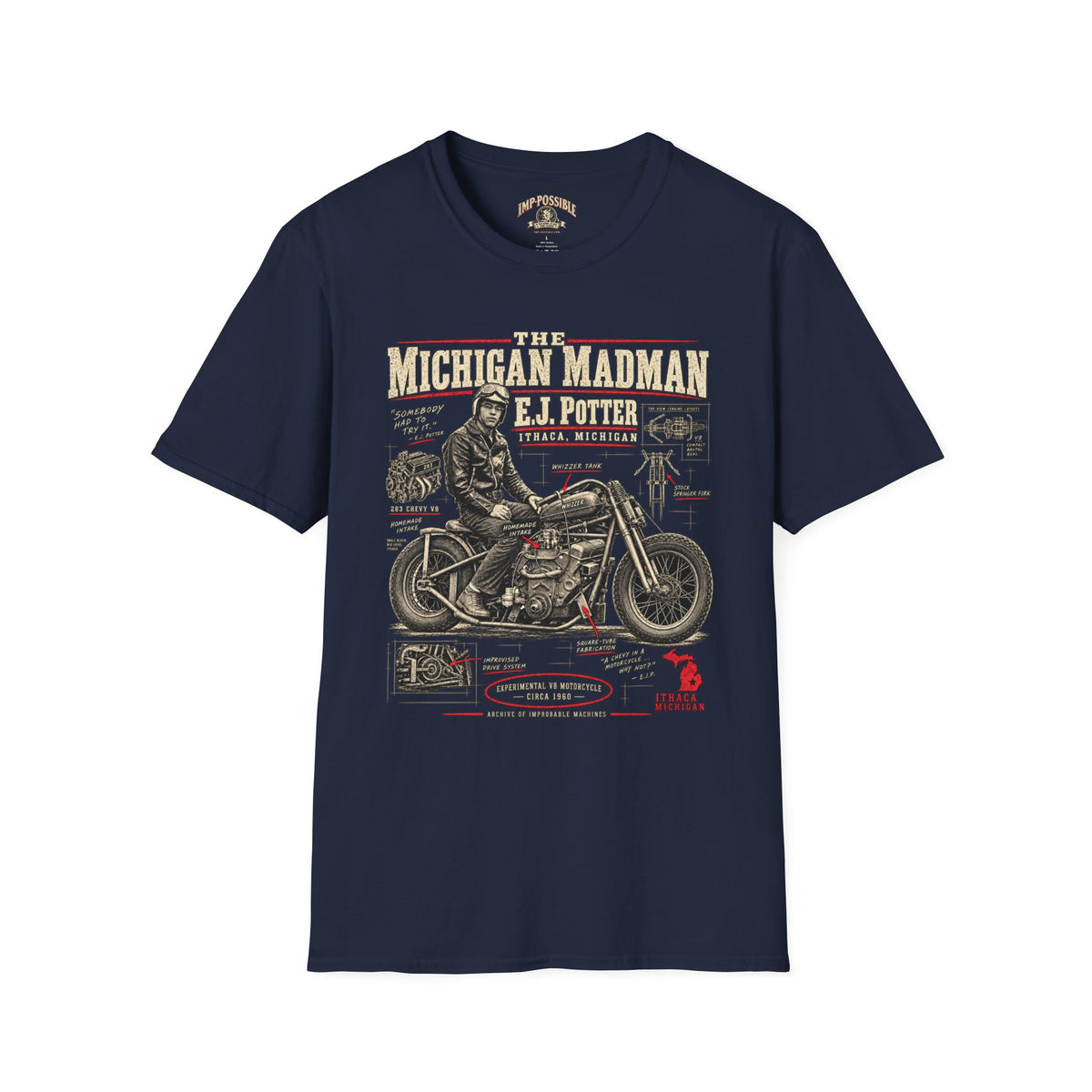 E.J. Potter Michigan Madman V8 motorcycle T-shirt by IMP-POSSIBLE