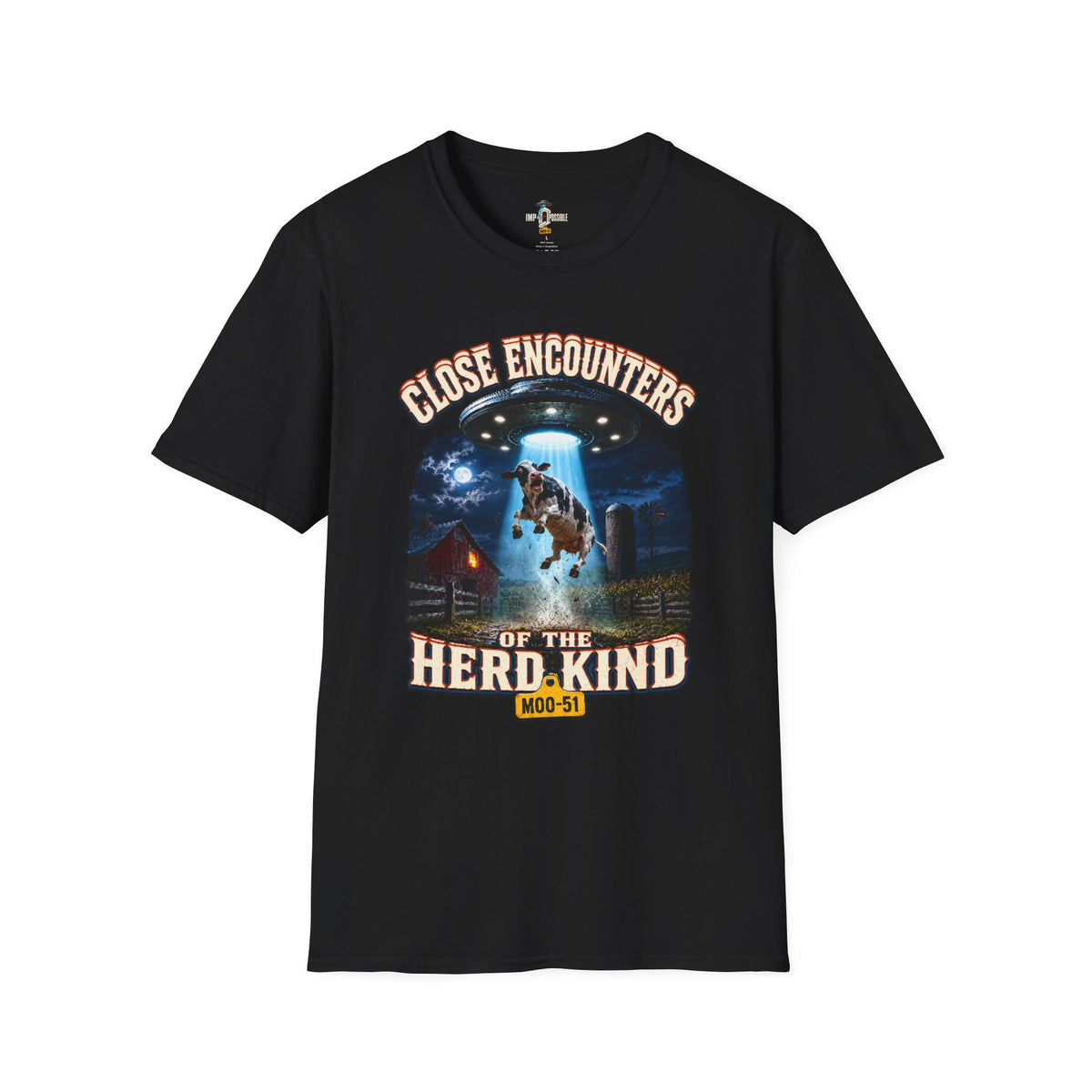 Close Encounters of the Herd Kind MOO-51 UFO cow abduction T-shirt mockup