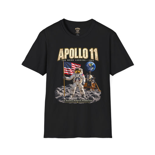 Apollo 11 moon landing parody T-shirt front product mockup