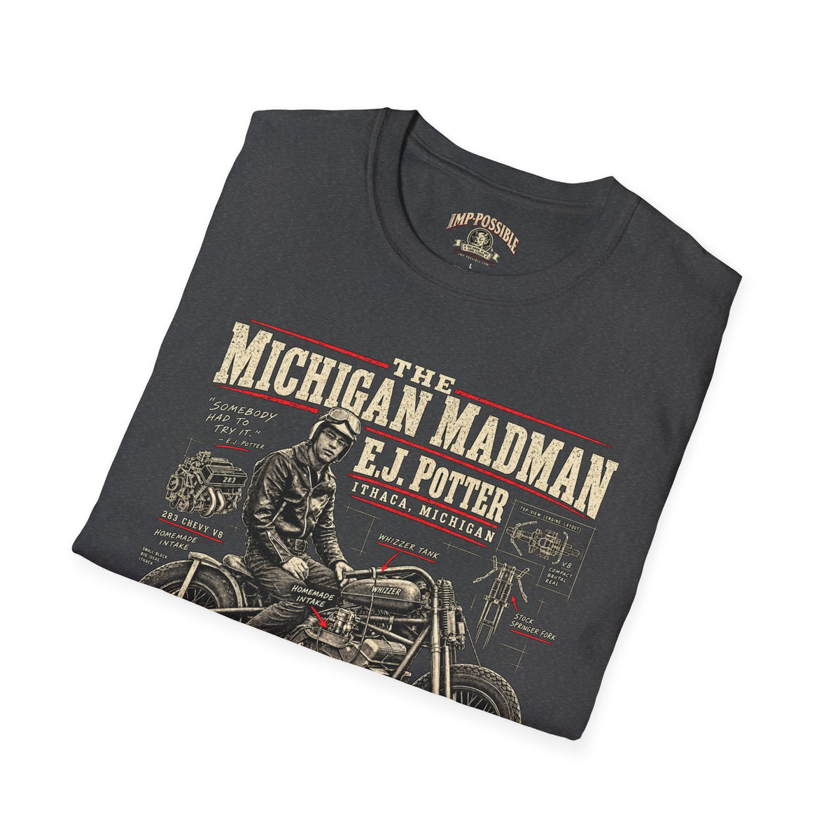 E.J. Potter Michigan Madman V8 motorcycle T-shirt by IMP-POSSIBLE