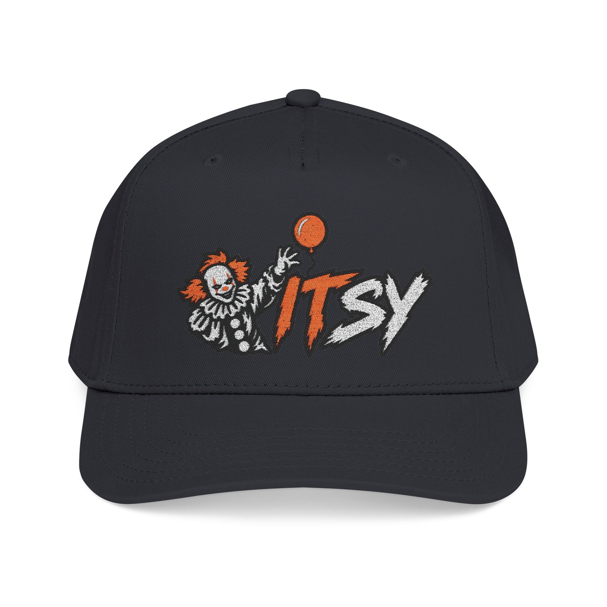 ITsy Horror Clown black snapback cap with embroidered clown design