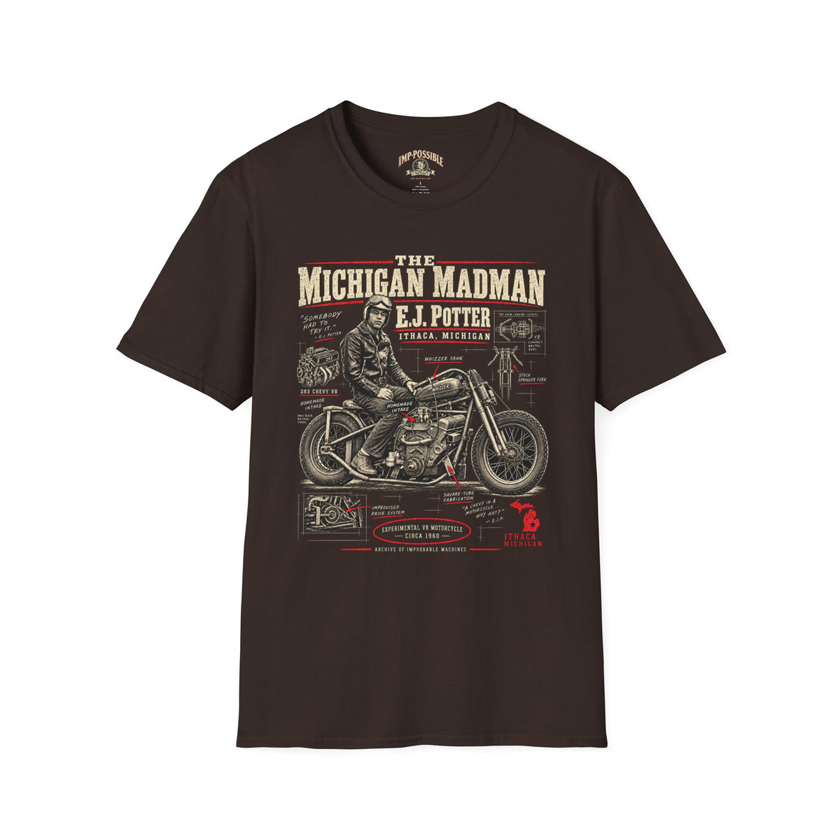 E.J. Potter Michigan Madman V8 motorcycle T-shirt by IMP-POSSIBLE