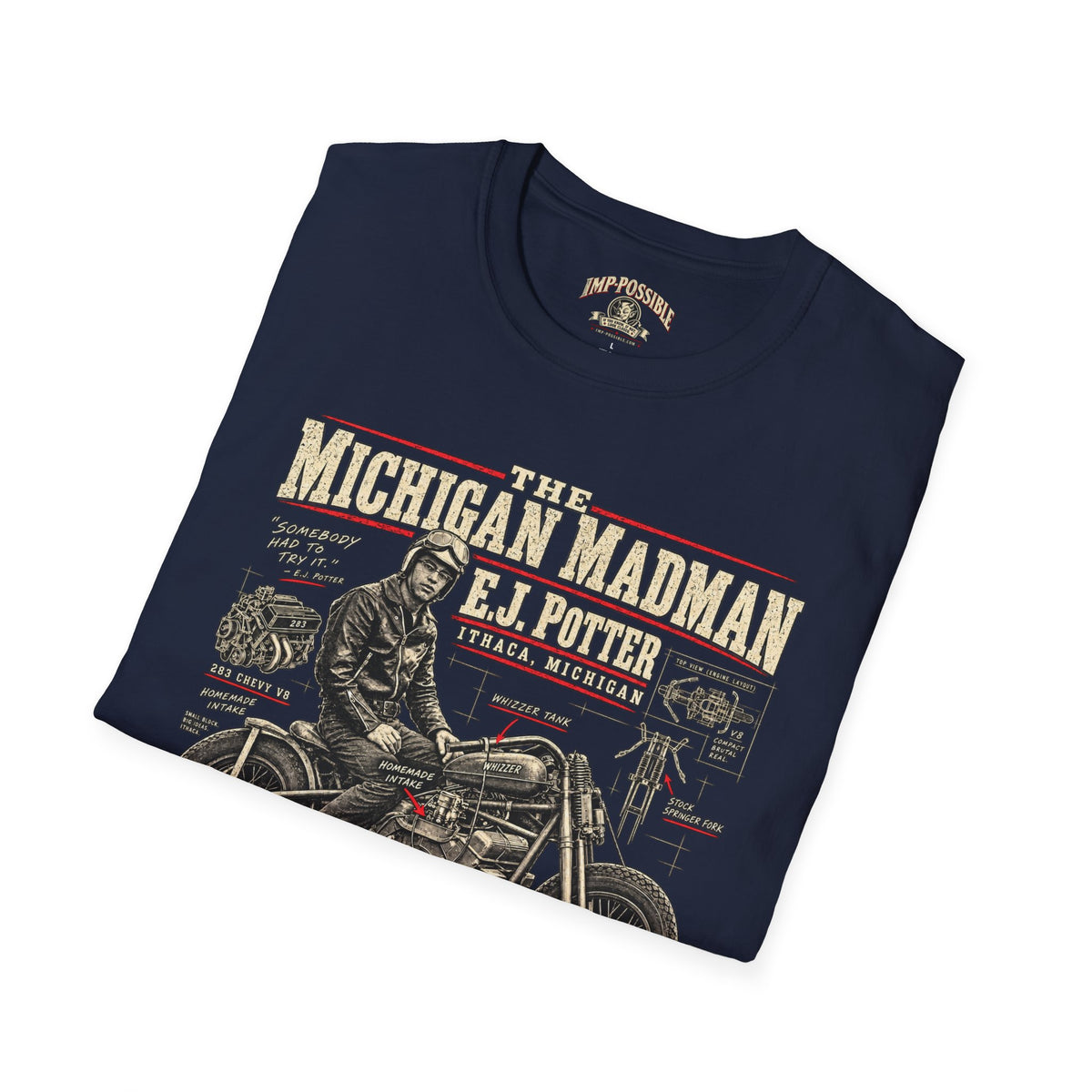 E.J. Potter Michigan Madman V8 motorcycle T-shirt by IMP-POSSIBLE
