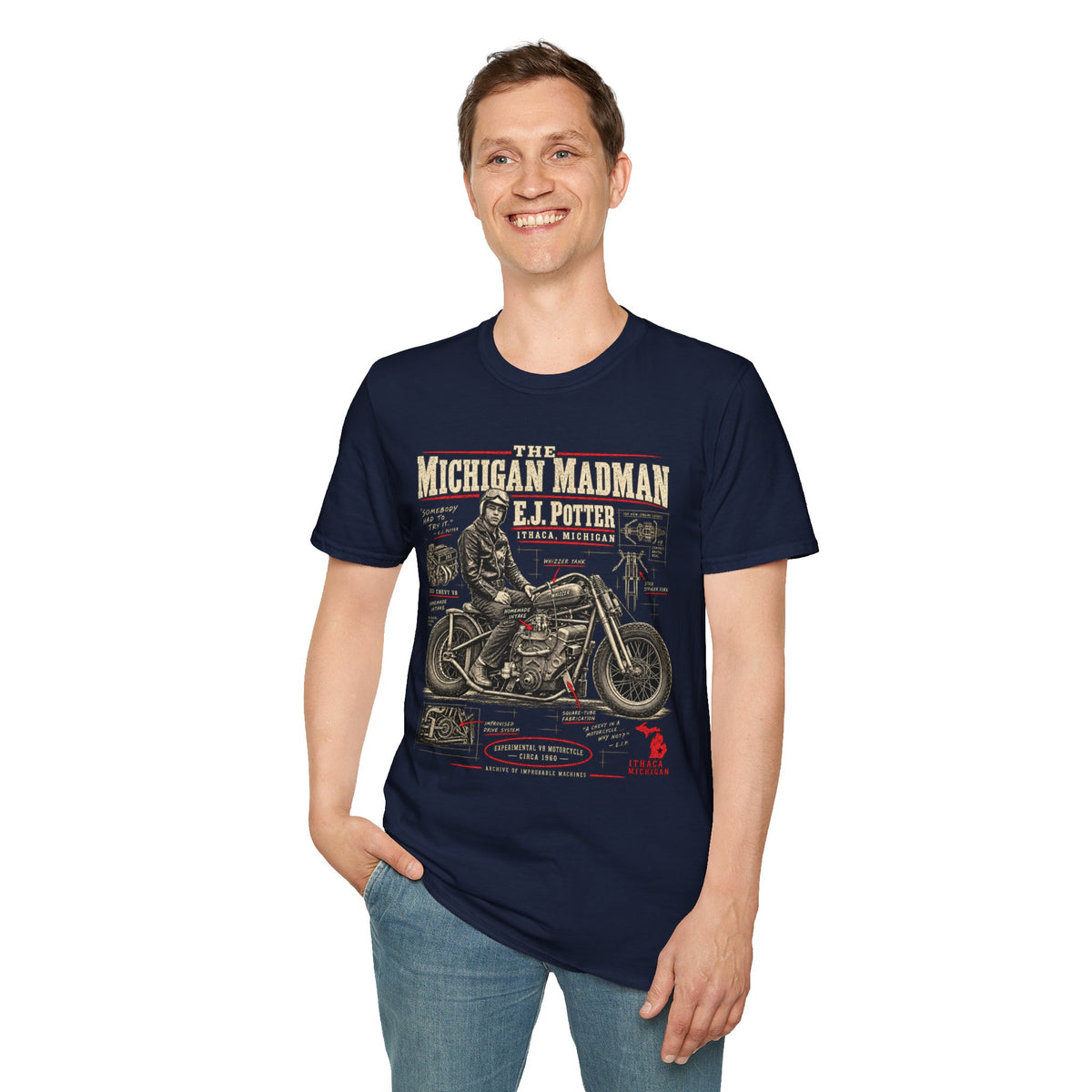 E.J. Potter Michigan Madman V8 motorcycle T-shirt by IMP-POSSIBLE