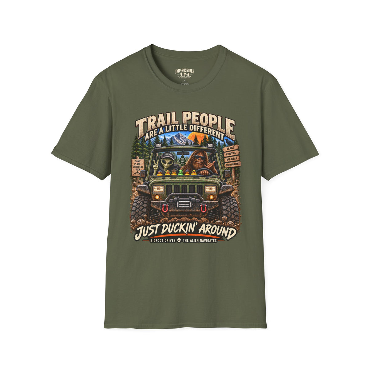 Trail People IMP-POSSIBLE unisex graphic T-shirt in Military Green