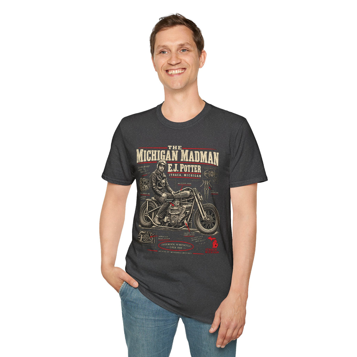 E.J. Potter Michigan Madman V8 motorcycle T-shirt by IMP-POSSIBLE