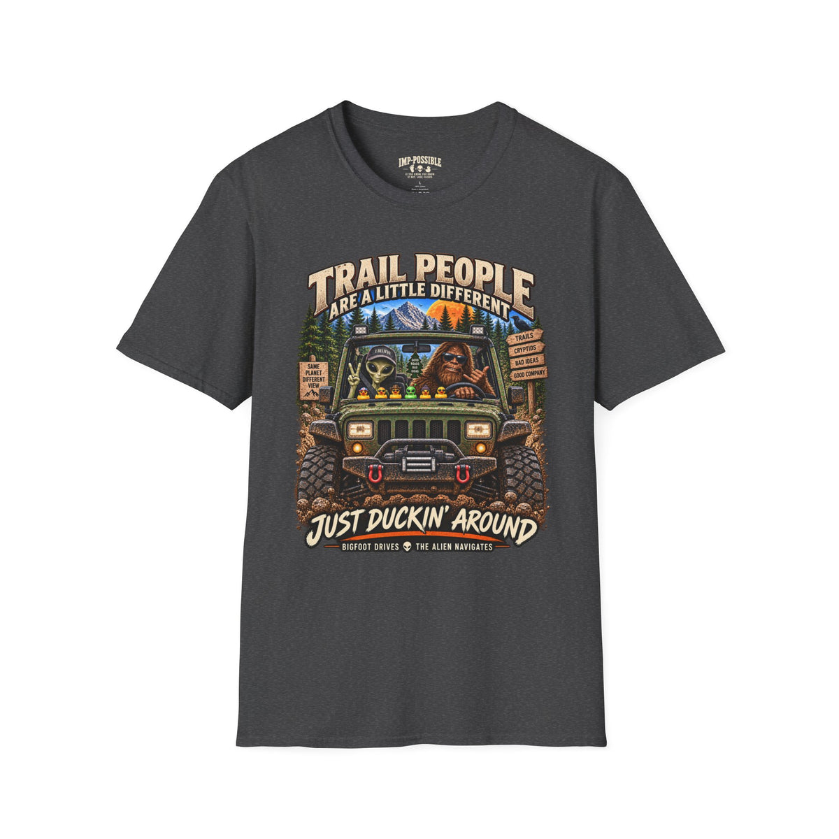 Trail People IMP-POSSIBLE unisex graphic T-shirt in Dark Heather