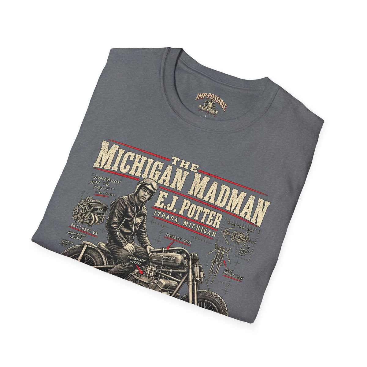 E.J. Potter Michigan Madman V8 motorcycle T-shirt by IMP-POSSIBLE