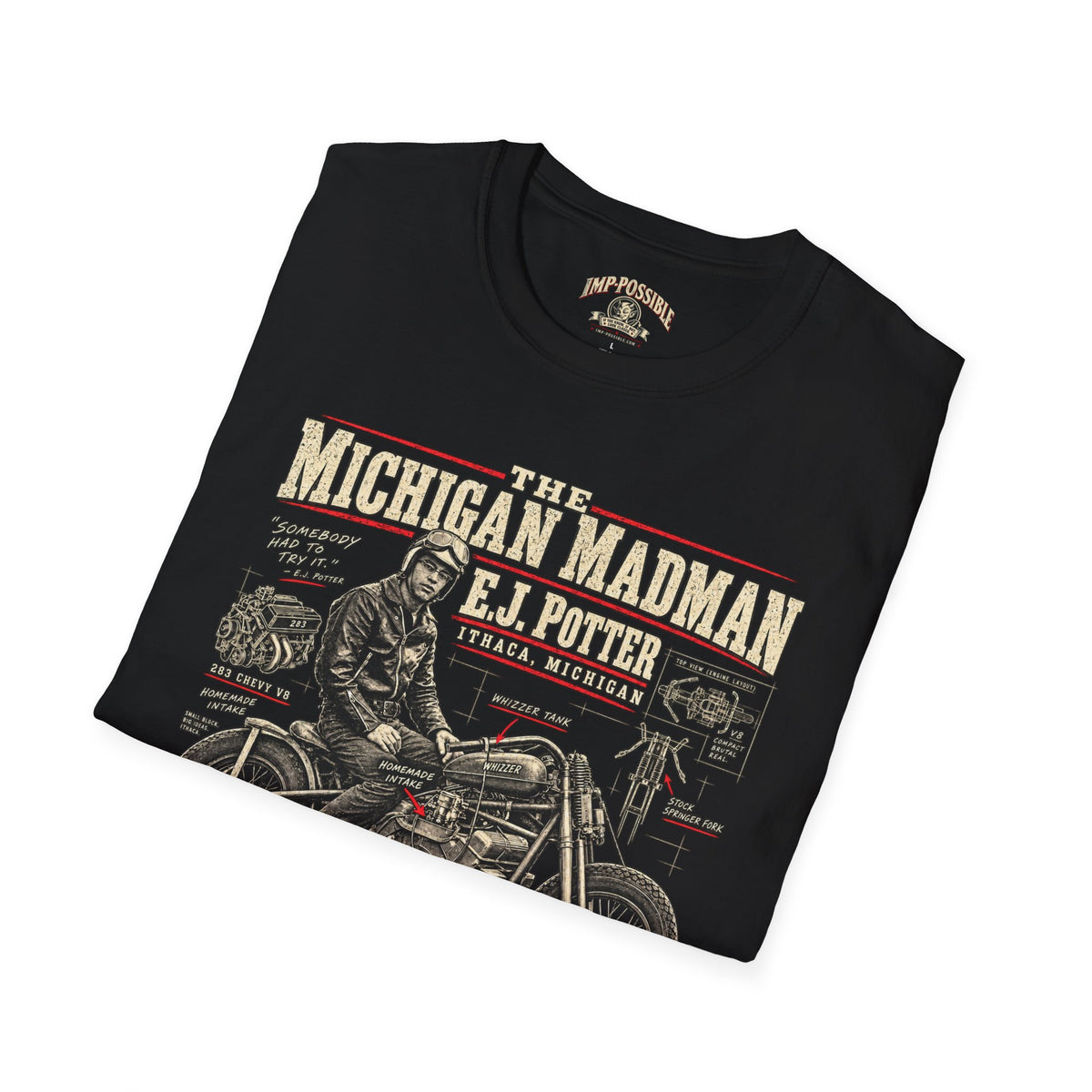 E.J. Potter Michigan Madman V8 motorcycle T-shirt by IMP-POSSIBLE