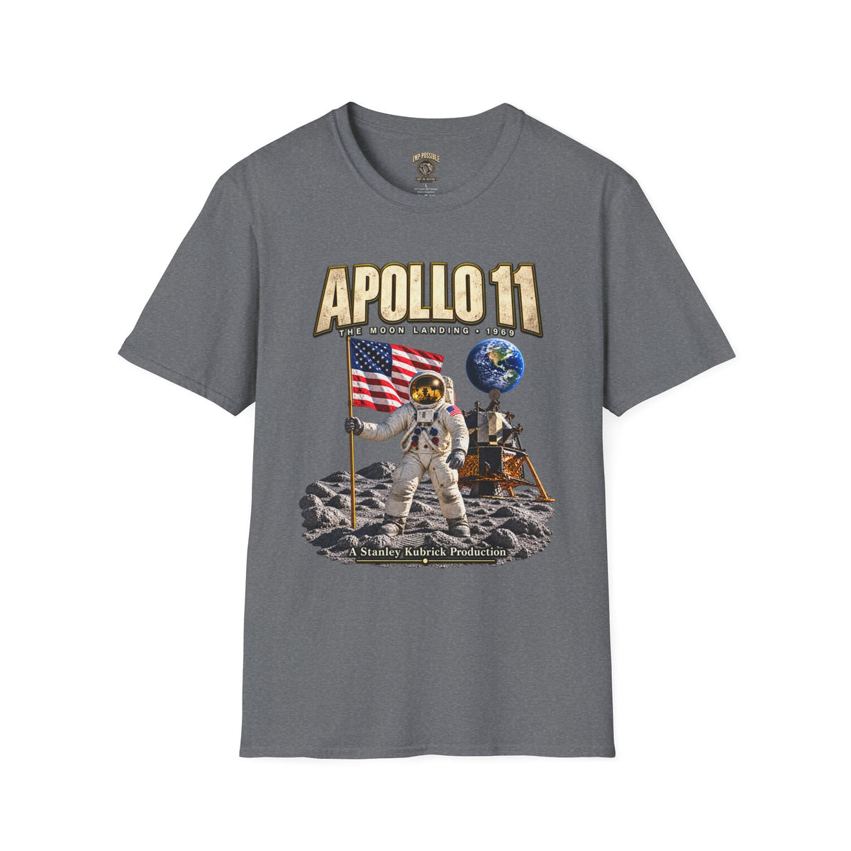 Apollo 11 astronaut and lunar module graphic tee mockup