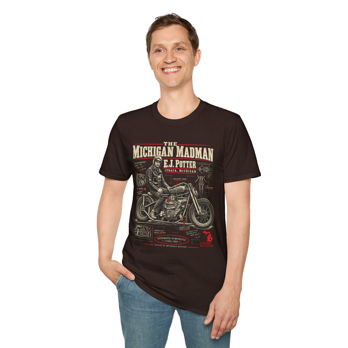 E.J. Potter Michigan Madman V8 motorcycle T-shirt by IMP-POSSIBLE