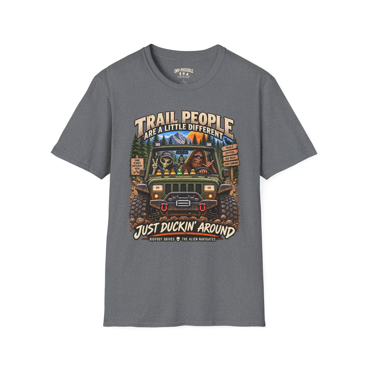 Trail People IMP-POSSIBLE unisex graphic T-shirt in Graphite Heather