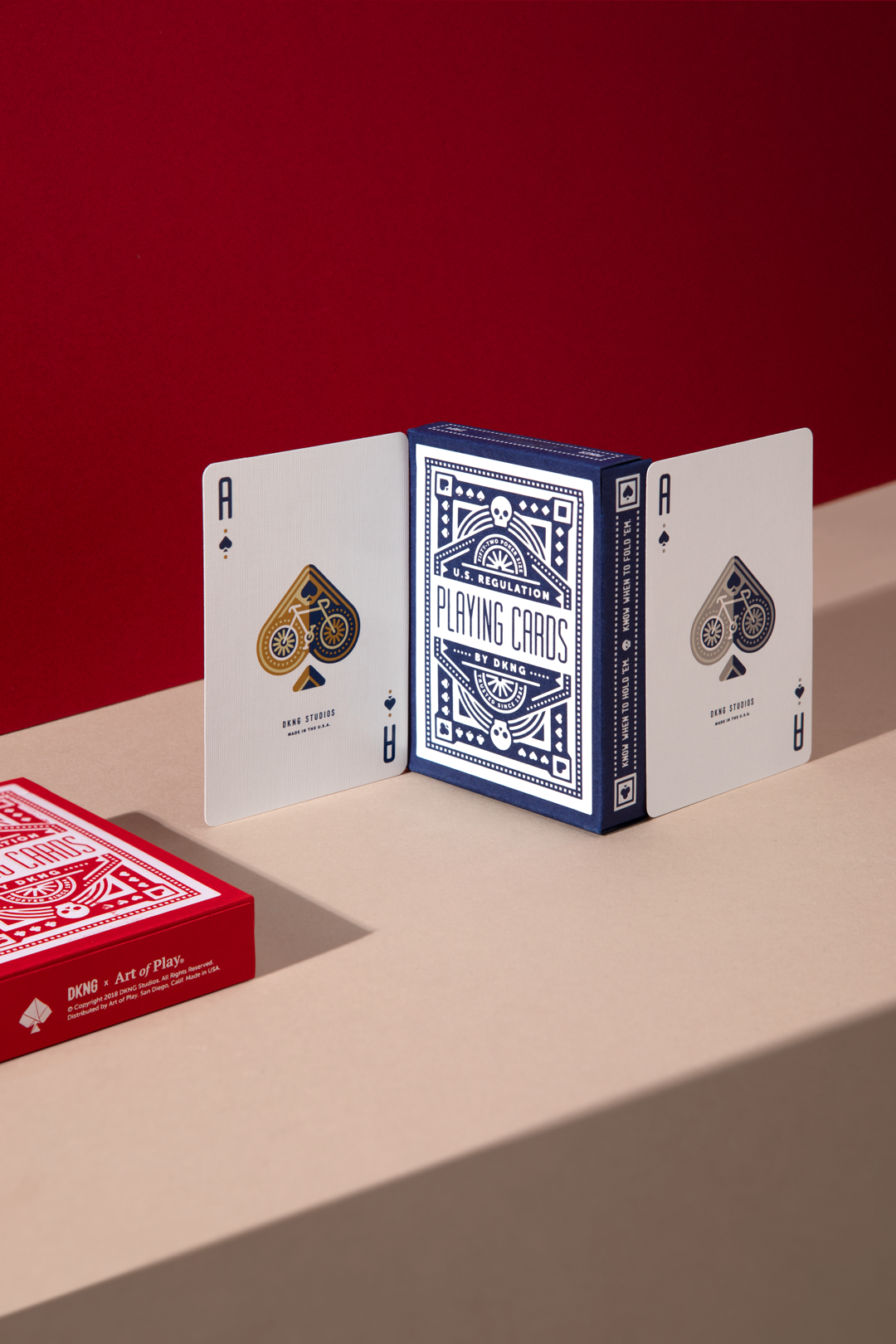 DKNG Blue Wheels playing cards geometric blue and white deck design
