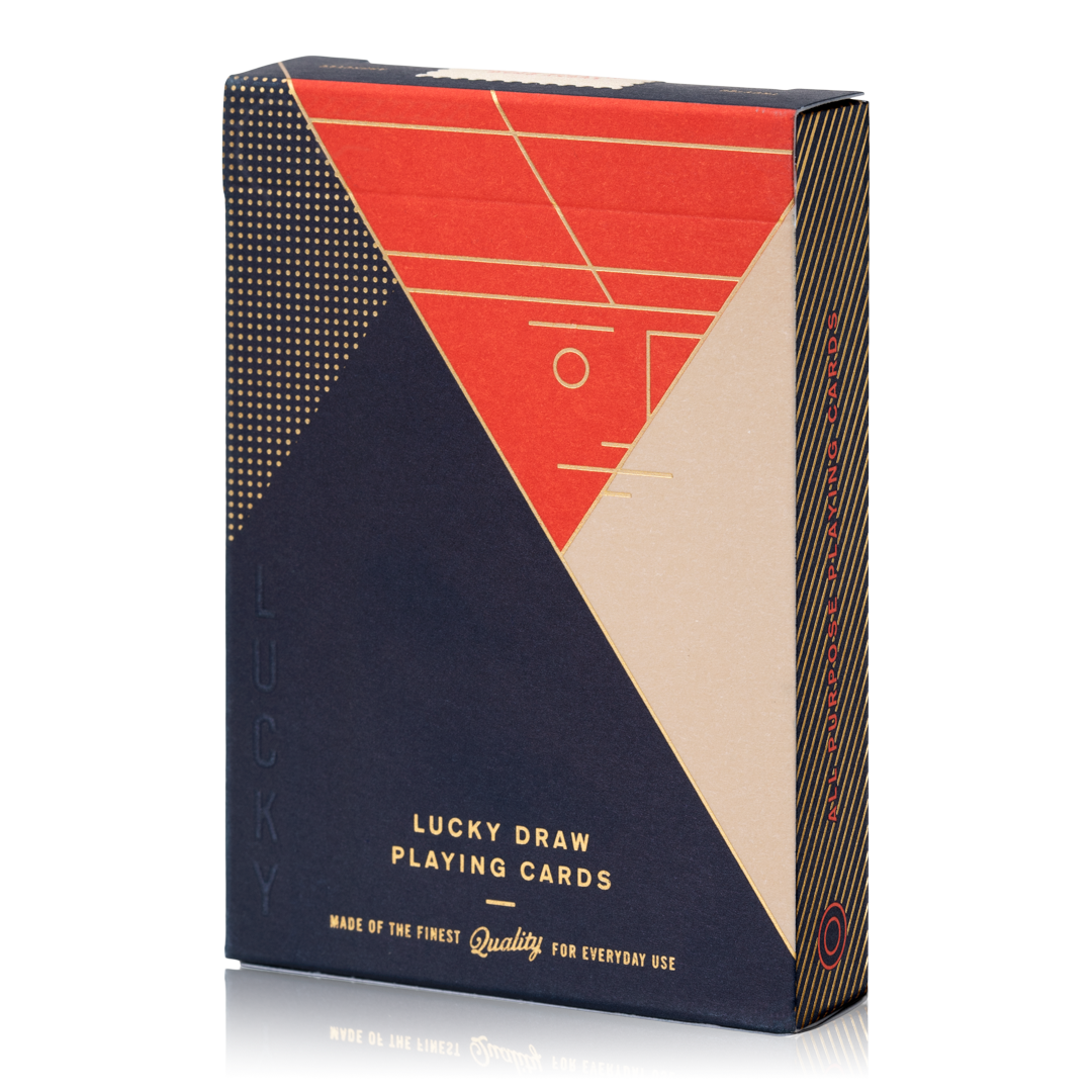 Lucky Draw playing cards tuck box front by Art of Play with minimal gold design and elegant finish
