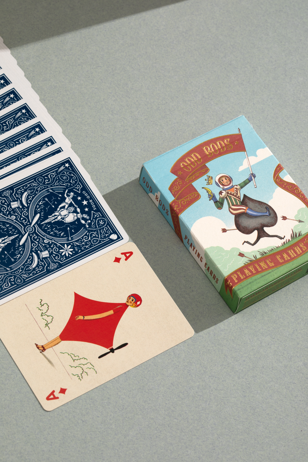 Odd Bods playing cards tuck box with bold cartoon-style design