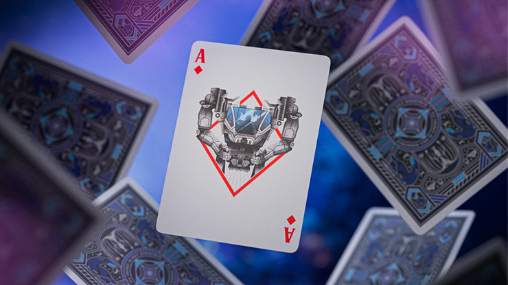 Ace of Diamonds card from Avatar playing cards by theory11 Pandora deck displayed among floating card backs on a blue cinematic background inspired by Pandora