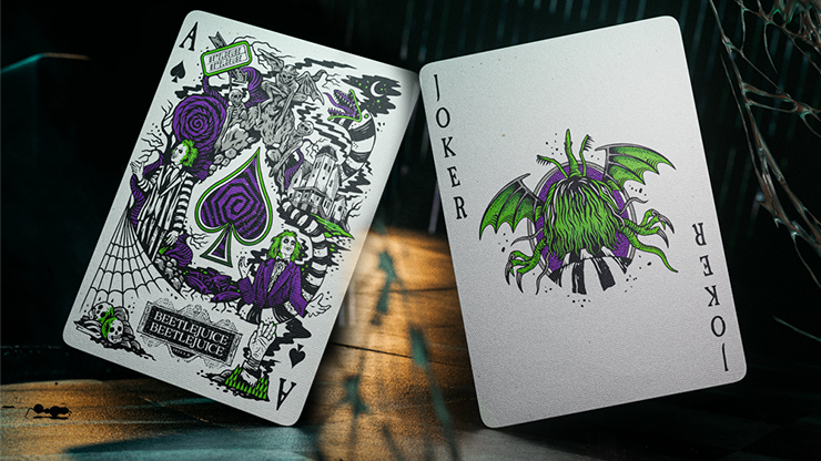 Beetlejuice playing cards by theory11 Ace of Spades and Joker card design from the premium collector deck