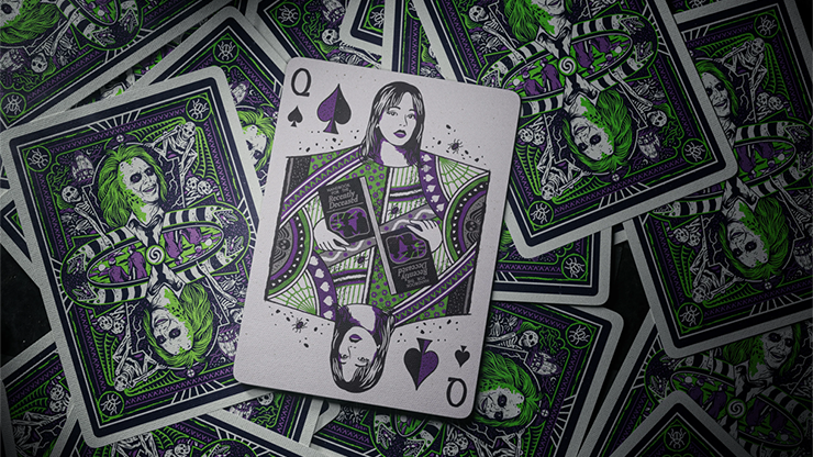 Beetlejuice playing cards by theory11 card spread showing custom court card artwork inspired by the Tim Burton film