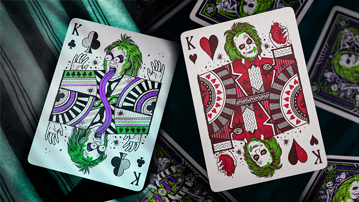 Beetlejuice playing cards by theory11 King of Clubs and King of Hearts card design from the premium collector deck