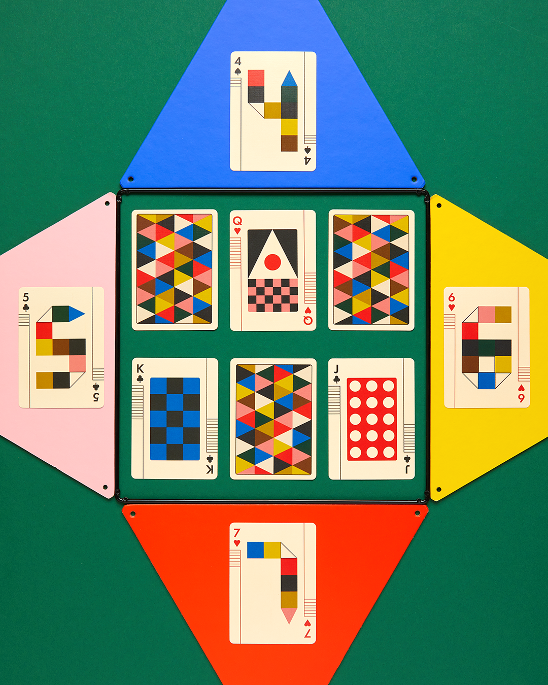 Geometric card grid layout from Eames Little Toy playing cards deck by Art of Play