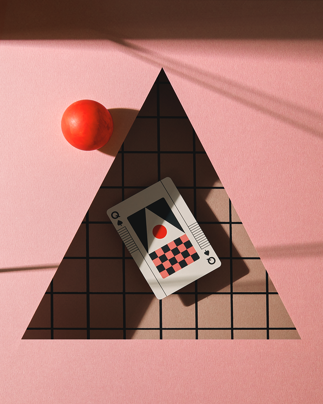 Queen card from Eames Little Toy playing cards deck with colorful modular design by Art of Play