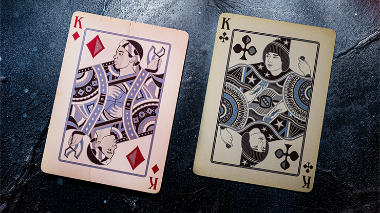 Stranger Things Hive Mind playing cards by theory11 featuring King of Diamonds and King of Clubs character cards displayed on a dark textured background