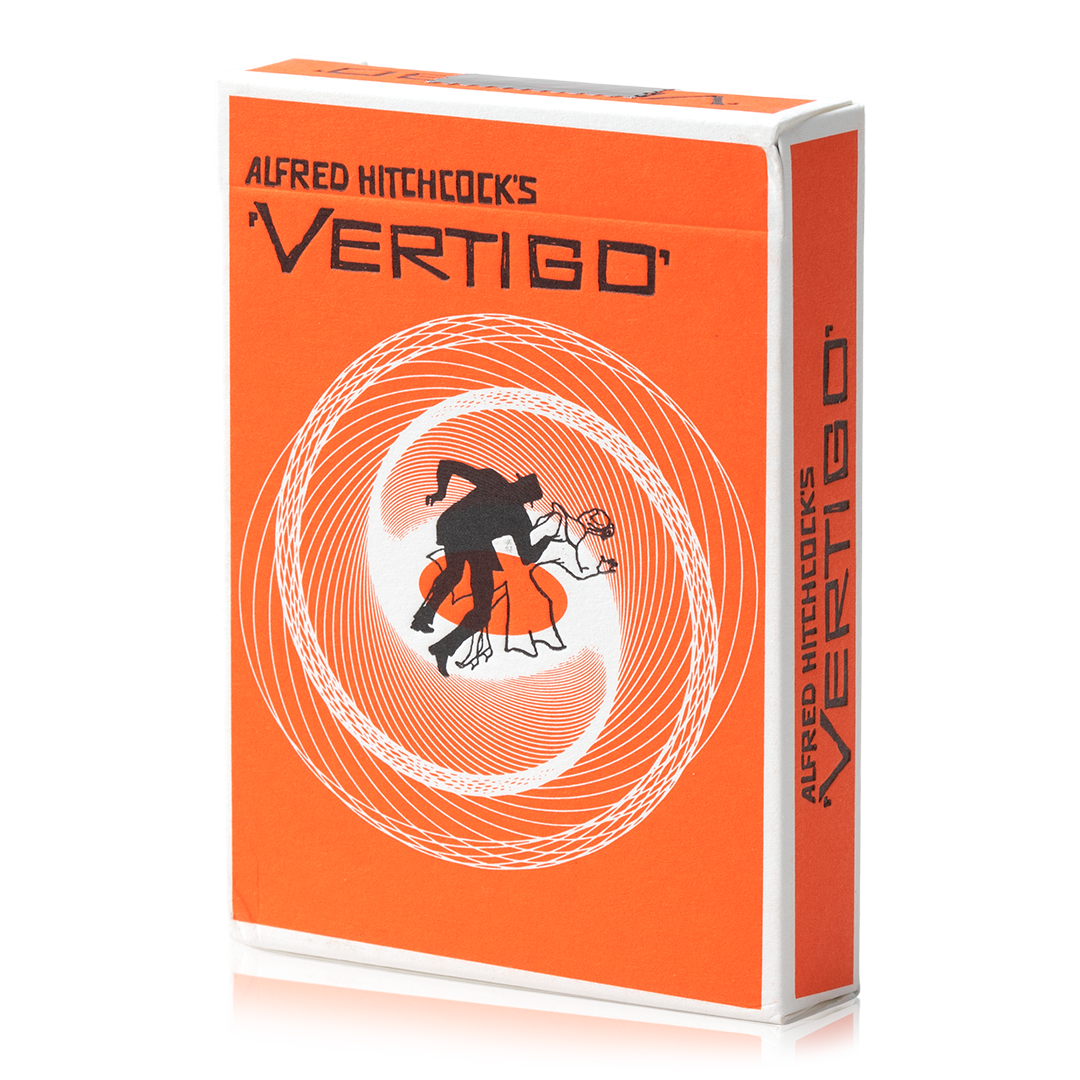 Vertigo playing cards tuck box front by Art of Play with iconic spiral design inspired by Alfred Hitchcock