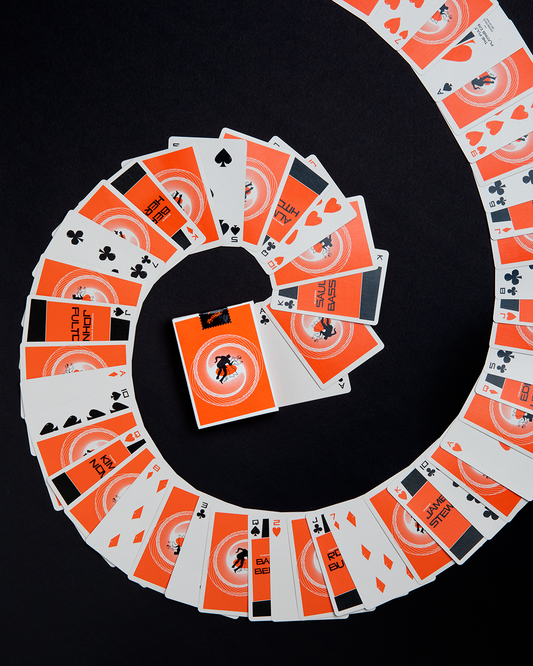 Vertigo playing cards spiral design by Art of Play inspired by Alfred Hitchcock with bold black and white illusion pattern